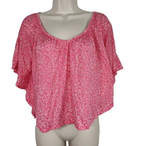 Self Esteem Pink Animal Print Crop Top Women Size M Angel Wing Dolman Slv